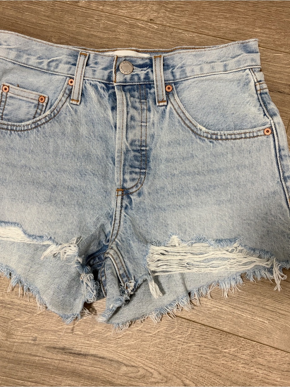 Aritzia denim forum Light Wash Distressed Denim Shorts